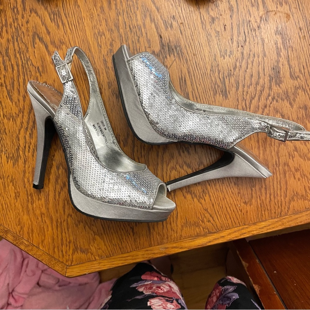 Silver sequin heels